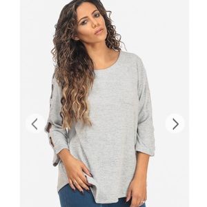 Solid Gray Cut Out Long Sleeve Boat Neckline
